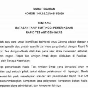 Aturan Test Antigen-Swab, Tarif Tertinggi Rp 275 Ribu Untuk Luar Pulau Jawa