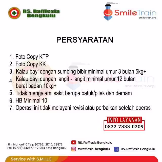 Operasi Bibir Sumbing Dan Langit Langit Gratis Hut Rs Raflesia