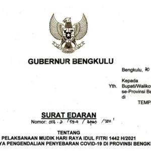 SE Gubernur Bengkulu: Tempat Wisata Ditutup, Mudik Diizinkan didalam Wilayah Provinsi Bengkulu