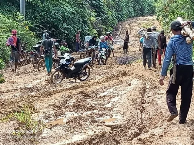 Memilukan, Karena Jalan Rusak Desa Di Kaur ini Terpaksa Gotong Warga Sakit Pakai Keranda