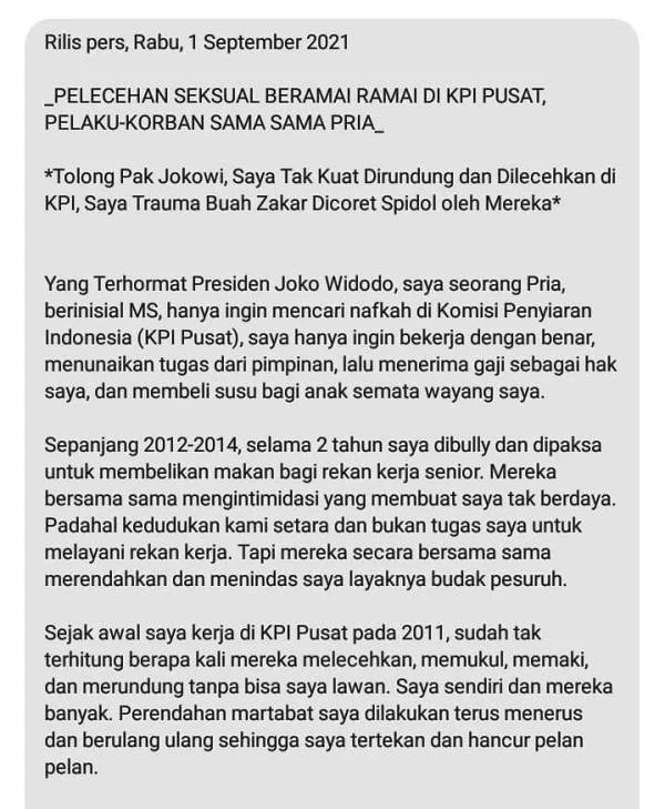 Dilecehkan Rekan Kerja Hingga Buah Zakar Dicoreti, Pegawai KPI Pusat Minta Keadilan