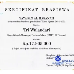 Tiap Tahun Yayasan Al Hasanah Salurkan Bantuan Beasiswa