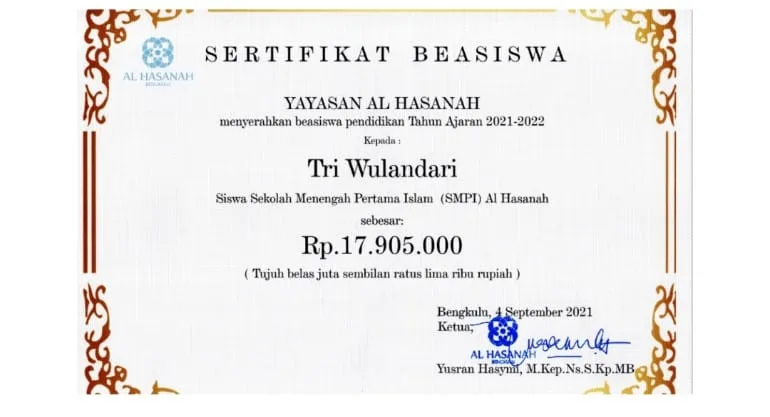 Tiap Tahun Yayasan Al Hasanah Salurkan Bantuan Beasiswa