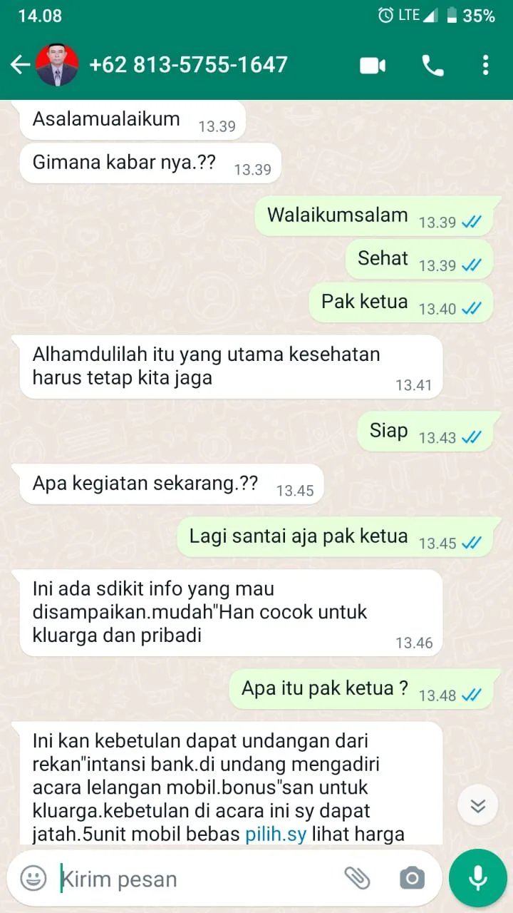 Akun WA Mengatasnamakan Ketua DPRD Kota Bengkulu Beraksi, Tawari Mobil Murah Hingga Jadi PNS
