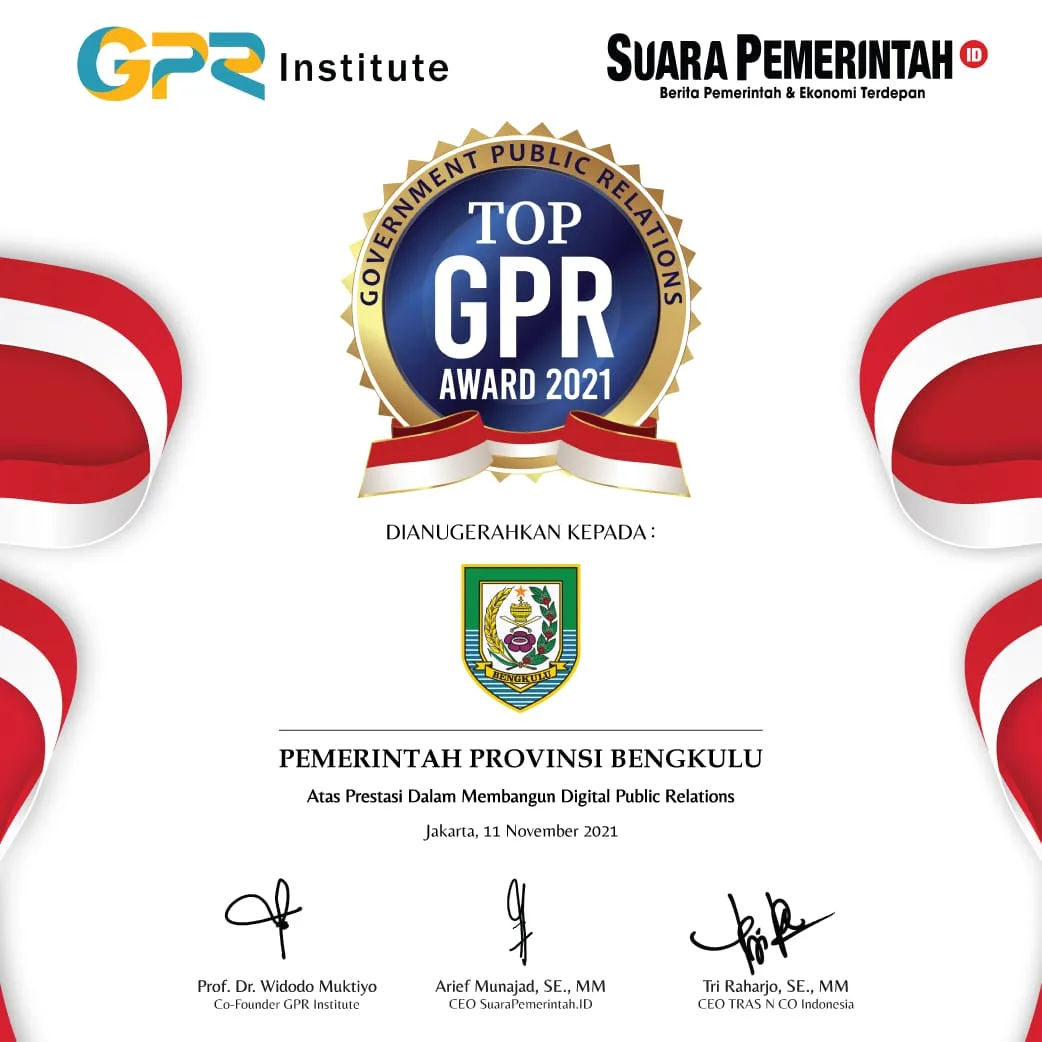 Bersinergi Dengan Media, Pemerintah Provinsi Bengkulu Raih Penghargaan GPR Awards 2021