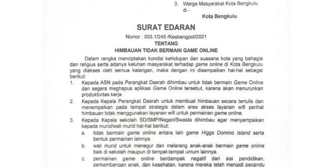 Hobi Game Online, Helmi Hasan Instruksikan Satpol PP Awasi ASN dan PTT