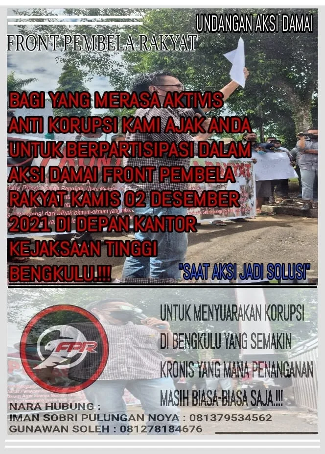 Kamis 2 Desember, FPR Akan Segel Kantor Kejati Bengkulu
