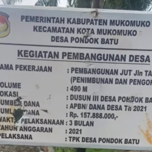 Pembangunan JUT Desa Pondok Batu Di Duga Asal Jadi