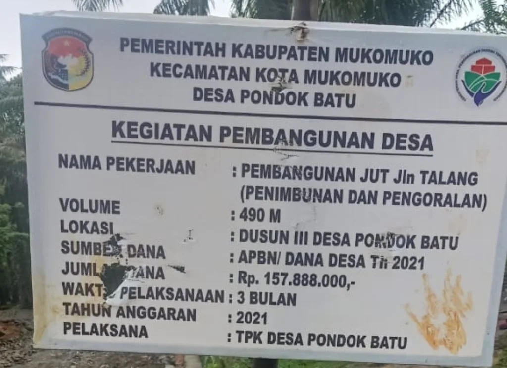 Pembangunan JUT Desa Pondok Batu Di Duga Asal Jadi