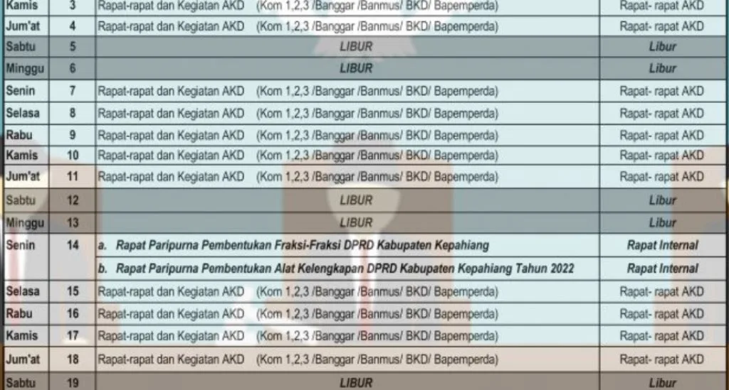 Jadwal dan Kegiatan DPRD Bulan Februari 2022