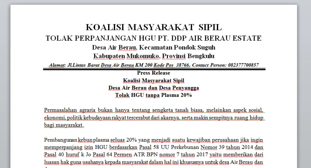 Tiga Tuntutan Masyarakat Air Berau ke PT DDP