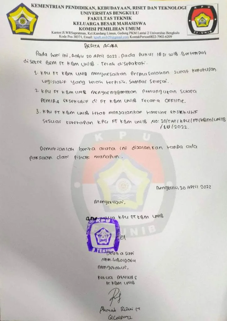 Fakta Baru Mencuat, Pemira FT Unib Terindikasi Cacat Demokrasi