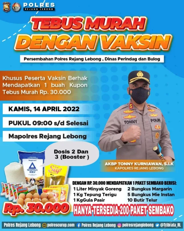 Polres RL Akan Gelar Vaksinasi Bertabur Paket Sembako Murah