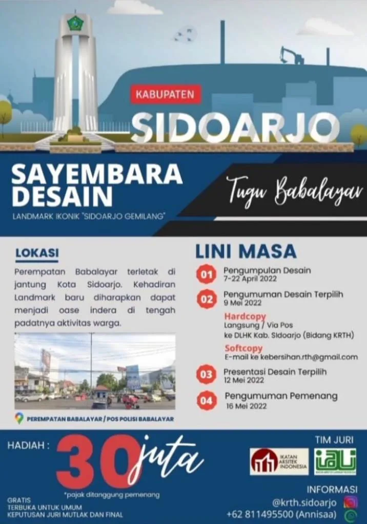 Sayembara Desain Tugu Perempatan Babalayar Sidoarjo Berhadiah Rp 30 Juta