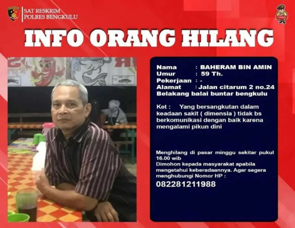 Informasi Orang Hilang, Jika Menemukan Masyarakat Diharap Segera Lapor