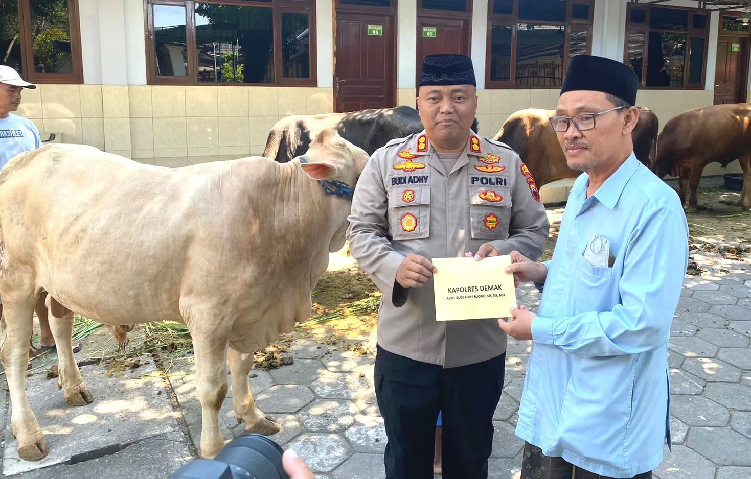 Kapolres Demak Serahkan Sapi Kurban ke Takmir Masjid Agung Demak