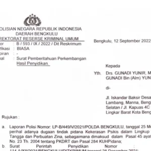 15 Bulan di Polda Bengkulu Laporan Perzinahan Anggota Dewan Provinsi