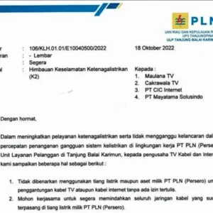 PLN Karimun Minta Provider Tak Berizin Pindahkan Kabel PLN Karimun Minta Provider Tak Berizin Pindahkan Kabel