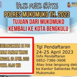 Ada Tiket Balik Mudik Gratis dari Polres Mukomuko, Gini Cara Dapatnya