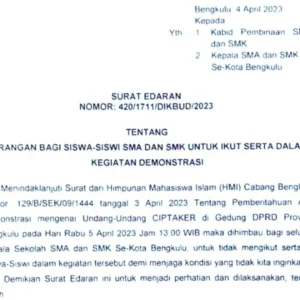 Demo Tolak UU Cipta Kerja, SE Larangan Dikbud Bengkulu Hingga Reaksi HMI Demo Tolak UU Cipta Kerja, SE Larangan Dikbud Bengkulu Hingga Reaksi HMI