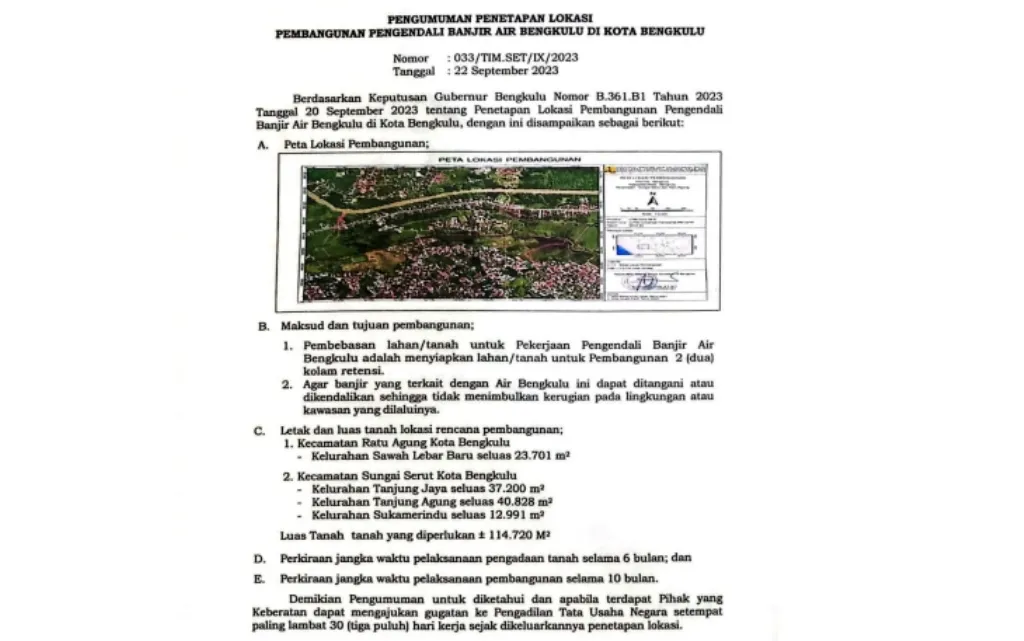 Pemprov Segera Bebaskan Lahan untuk Proyek Pengendalian Banjir di Kota Bengkulu