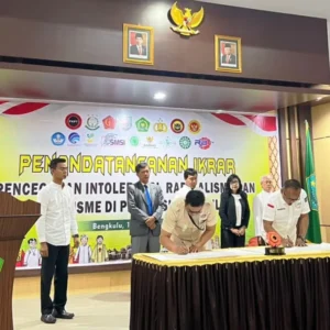 Ketua SMSI Bengkulu Tandatangani Ikrar Pencegahan Intoleransi, Radikalisme dan Terorisme