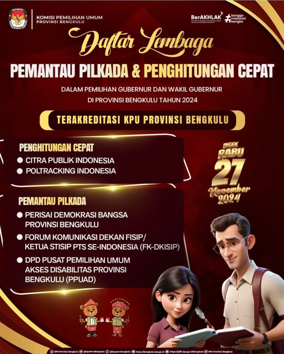 Daftar Lembaga Pemantau Pilkada dan Penghitungan Cepat Pilgub 2024 Bengkulu