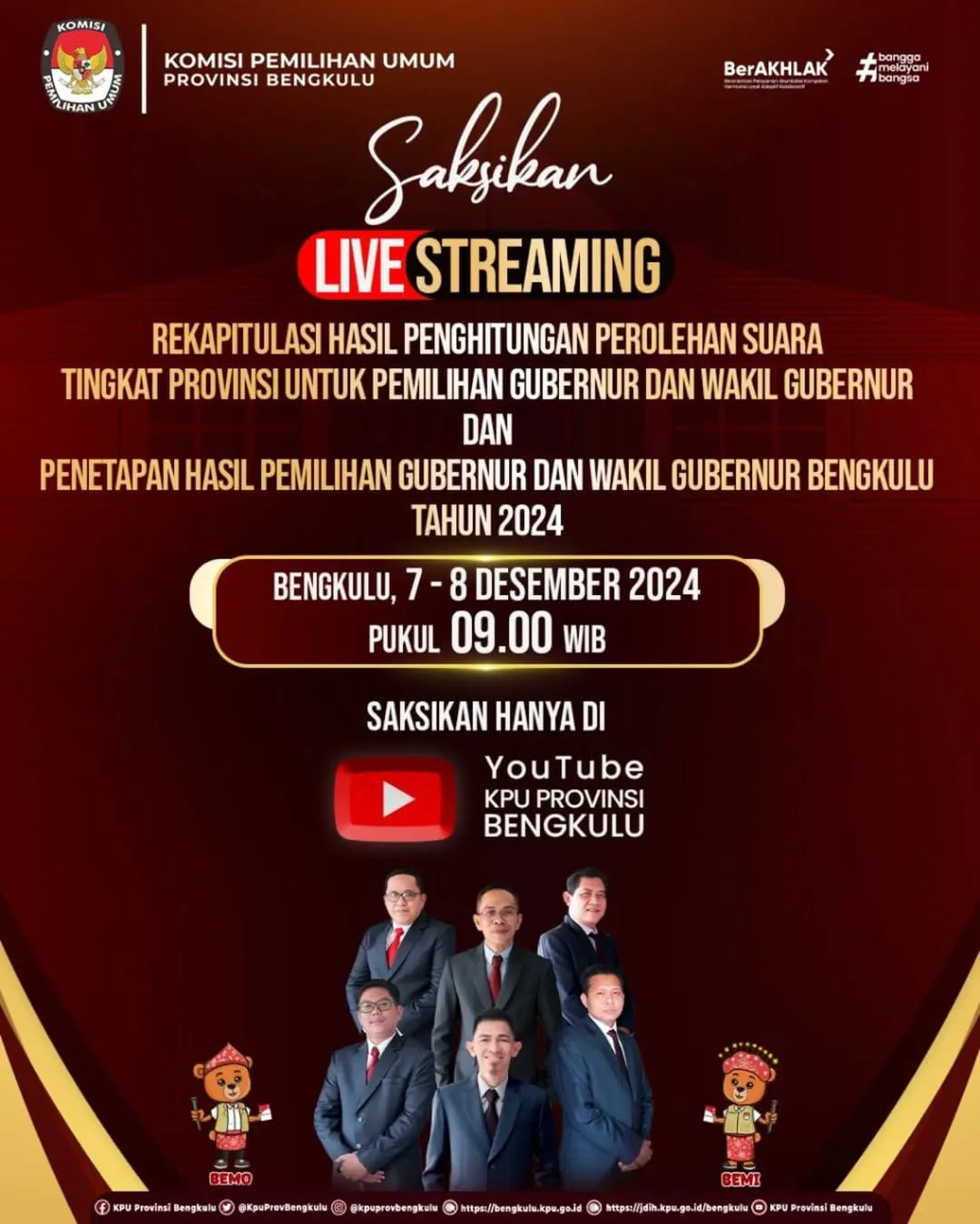 Jangan Lewatkan Live Steaming Rekapitulasi Penghitungan Suara Pilgub 2024 Bengkulu