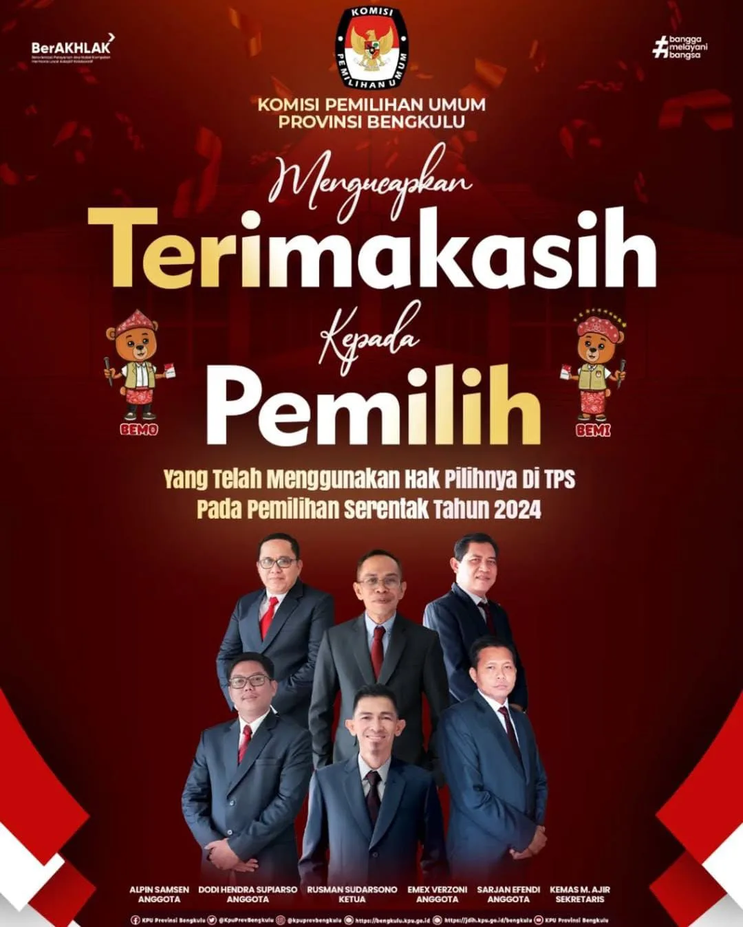 KPU Provinsi Bengkulu Mengucapkan Terima Kasih Kepada Pemilih Pilkada 2024