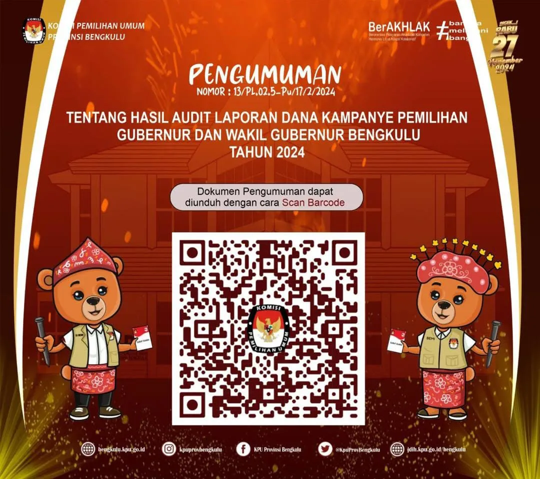Pengumuman Hasil Audit Laporan Dana Kampanye Pilgub 2024 Bengkulu, Scan Disini
