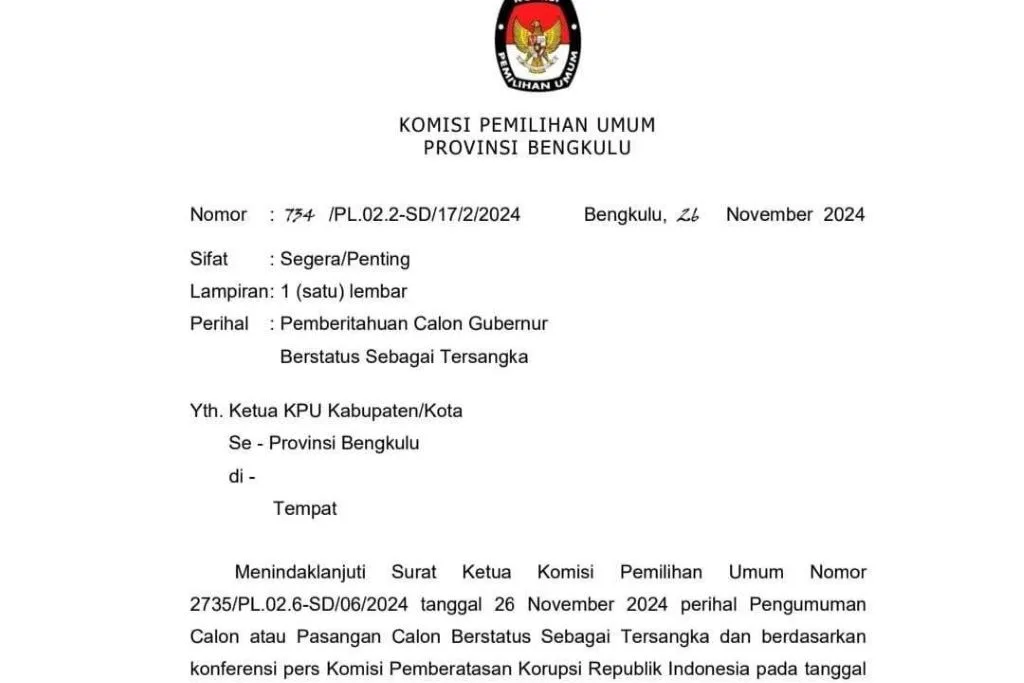 SE KPU Provinsi Bengkulu Disebut Bentuk Intimidasi Kepada Pasangan ROMER