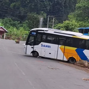 Mati Mesin, Bus Damri Alami Kecelakaan Tunggal Mati Mesin, Bus Damri Alami Kecelakaan Tunggal