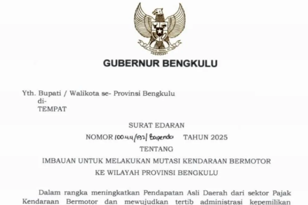 Gubernur Bengkulu Imbau Pemilik Kendaraan Plat Luar Segera Mutasi, Tawarkan Intensif