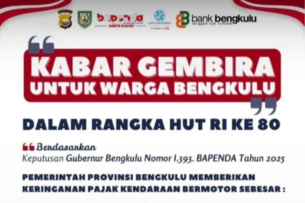 Kabar Gembira, Gubernur Bengkulu Resmi Berlakukan Diskon Pajak Kendaraan Hingga 31 Desember 2025