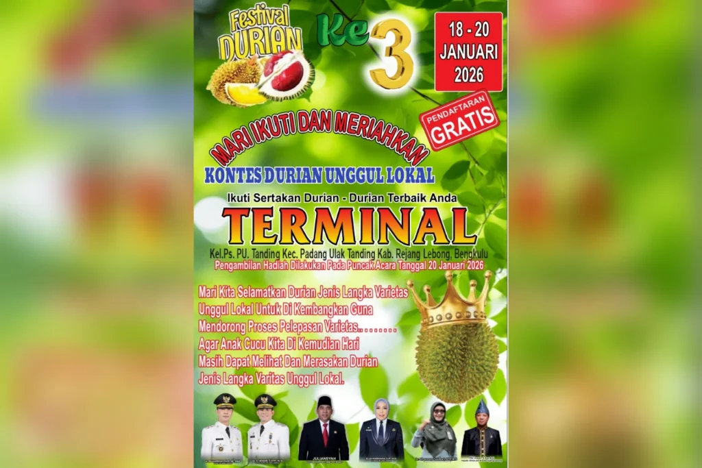 Festival Durian Langka Varietas Unggul Lokal ke-3 Digelar Awal Tahun 2026, Ini Jadwal dan Agendanya