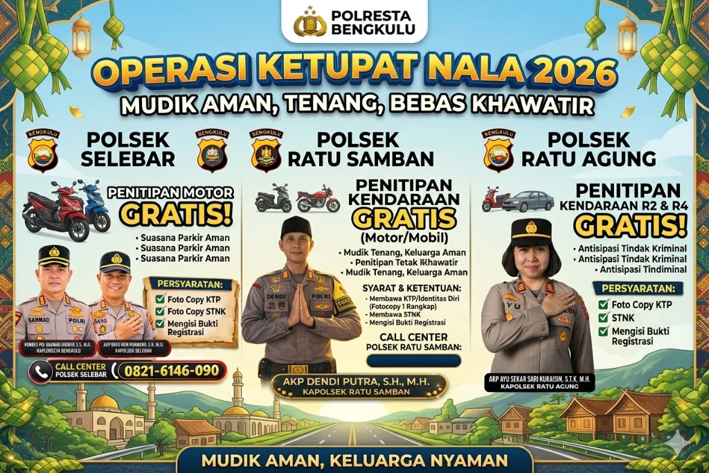 Untuk Masyarakat Kota Bengkulu: Polresta Bengkulu Sediakan Penitipan Kendaraan Gratis!!!