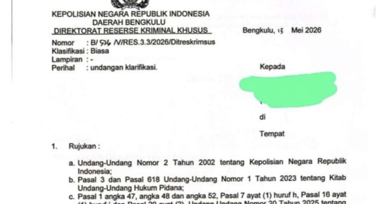 Dugaan Korupsi Proyek 8 Pustu Rp3,4 Miliar di Seluma Diperiksa Polda Bengkulu