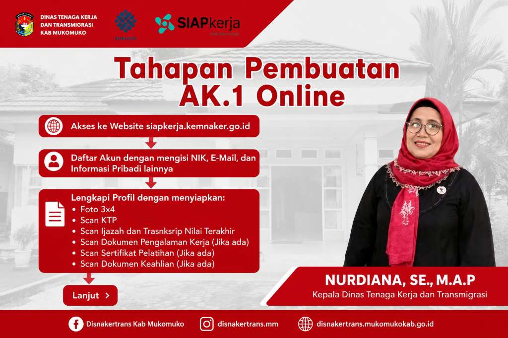 Tak Perlu Antre, Disnakertrans Mukomuko Buka Layanan Kartu AK-1 Secara Online