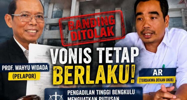 Banding Dekan Unib Kandas, PT Bengkulu Kuatkan Vonis Penganiayaan Prof Wahyu Widada