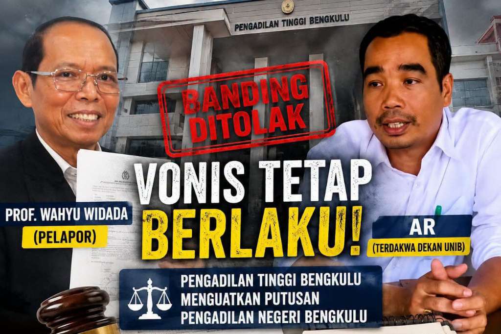 Banding Dekan Unib Kandas, PT Bengkulu Kuatkan Vonis Penganiayaan Prof Wahyu Widada