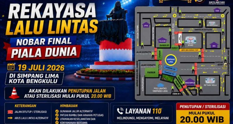 Nobar Final Piala Dunia di Simpang Lima, Satlantas Polresta Bengkulu Terapkan Rekayasa Lalu Lintas Nobar Final Piala Dunia di Simpang Lima, Satlantas Polresta Bengkulu Terapkan Rekayasa Lalu Lintas