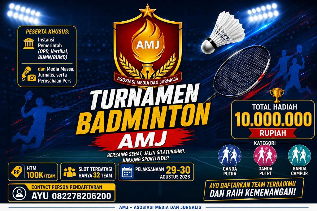 Total Hadiah Rp10 Juta, Semarakkan HUT RI ke-81, AMJ Gelar Turnamen Badminton 2026