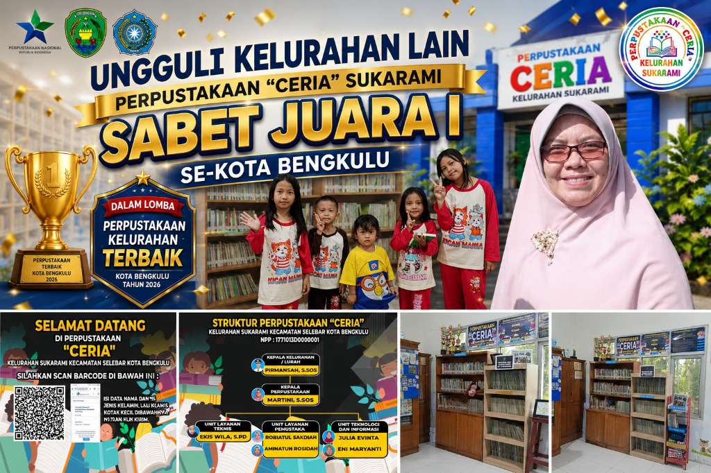 Ungguli Kelurahan Lain, Perpustakaan 'CERIA' Sukarami Sabet Juara I Se-Kota Bengkulu