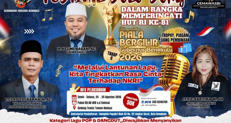 Gemawasbi Bengkulu Gelar Festival Solo Song Tahap II Memperebutkan Piala Bergilir Gubernur 2026