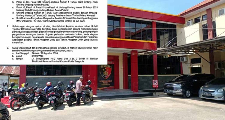 Polda Bengkulu Usut Dugaan Korupsi Dinas Pertanian dan Perikanan Lebong Tahun 2023-2024