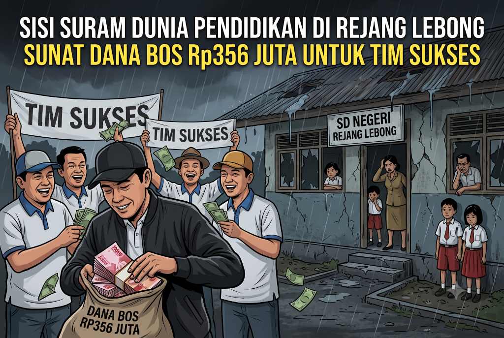 buat ilustrasi gambar rasio 3:2 untuk gambar berita berjudul: Sisi Suram Dunia Pendidikan di Rejang Lebong, Sunat Dana BOS Rp356 Juta untuk Tim Sukses