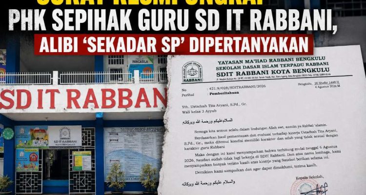 Surat Resmi Ungkap PHK Sepihak Guru SD IT Rabbani, Alibi 'Sekadar SP' Dipertanyakan