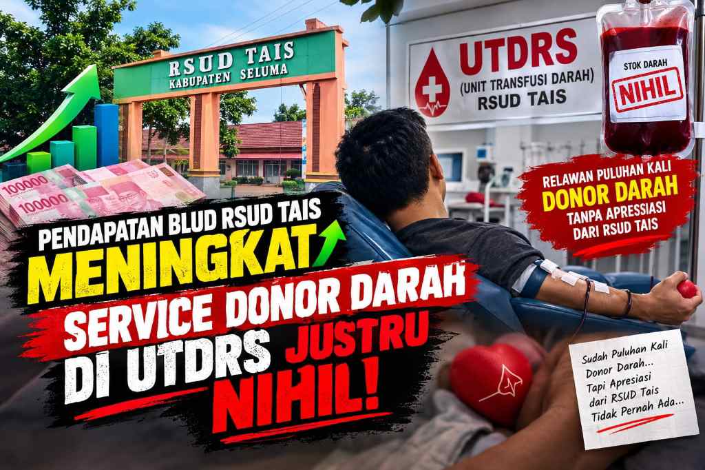 Pendapatan BLUD Meroket, Ironi Pelayanan RSUD Tais Biarkan Pendonor Darah Puluhan Kali Tanpa Apresiasi Pendapatan BLUD Meroket, Ironi Pelayanan RSUD Tais Biarkan Pendonor Darah Puluhan Kali Tanpa Apresiasi