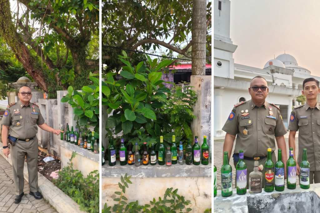 Satpol PP Bengkulu Temukan 21 Botol Bekas Miras di Parkiran Masjid Agung At Taqwa