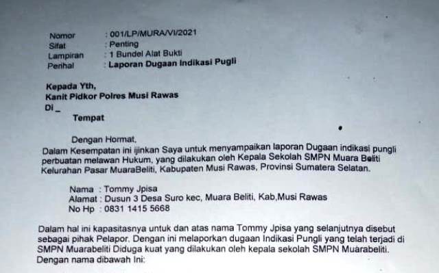 Tommy Jp Laporkan Dugaan Tindak Pidana Pungli Di Smpn Muara Beliti.